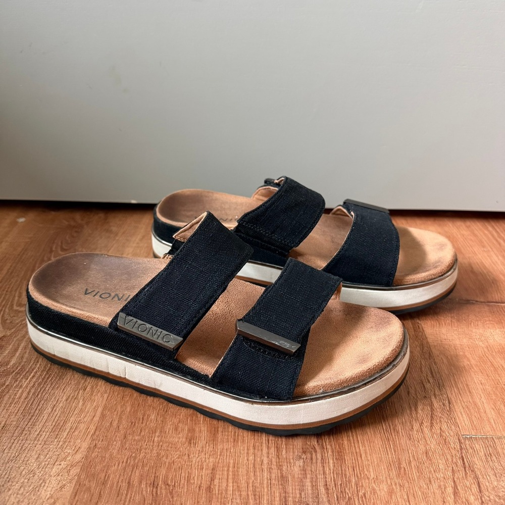 Vionic Brandie Womens Size 8 Platform Sandals Black Adjustable Double-Strap